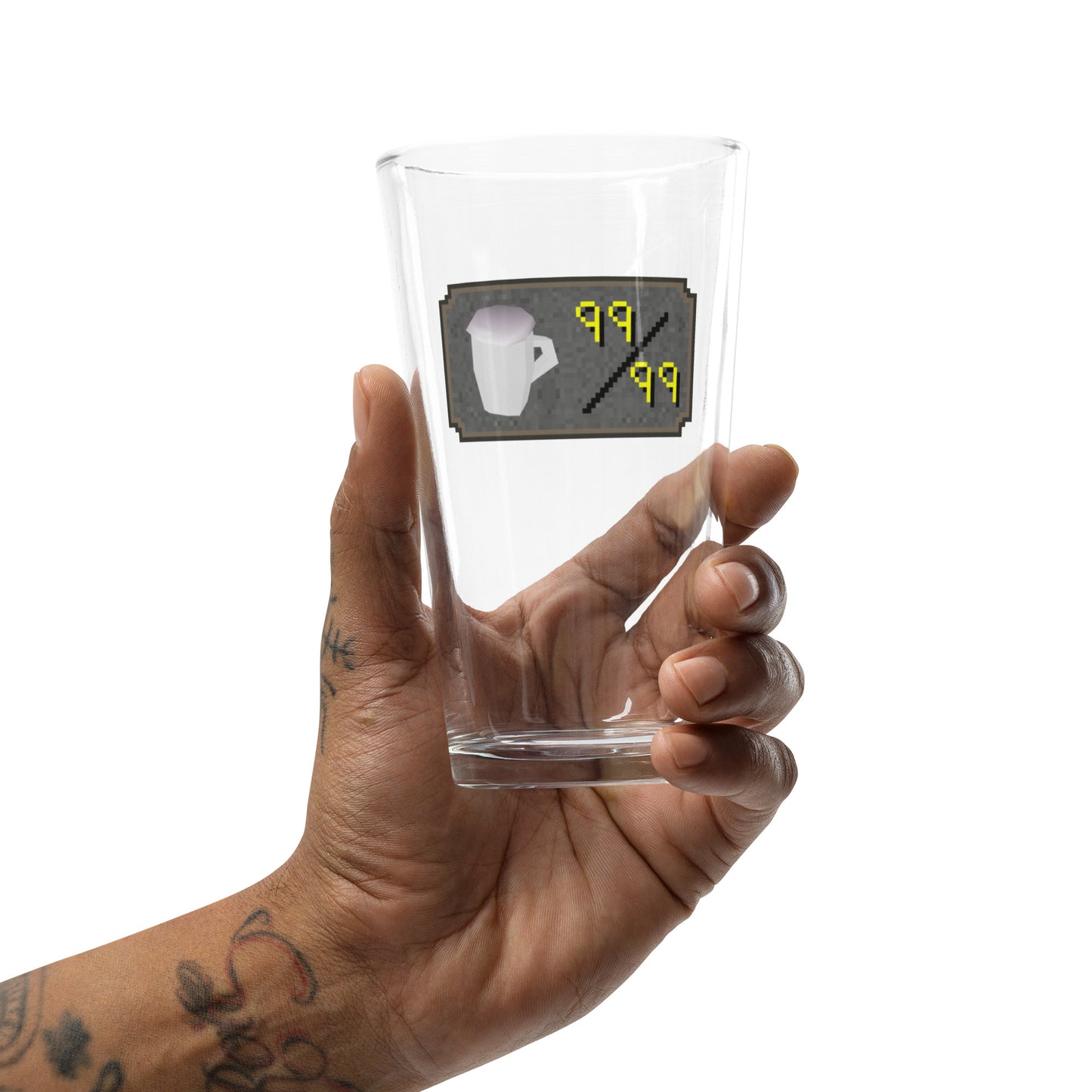 Transparent Beer Graphic Level 99 Beverage | Shaker Pint Glass | Beer Glass | Universal Pint Glass | Old School RuneScape Inspired