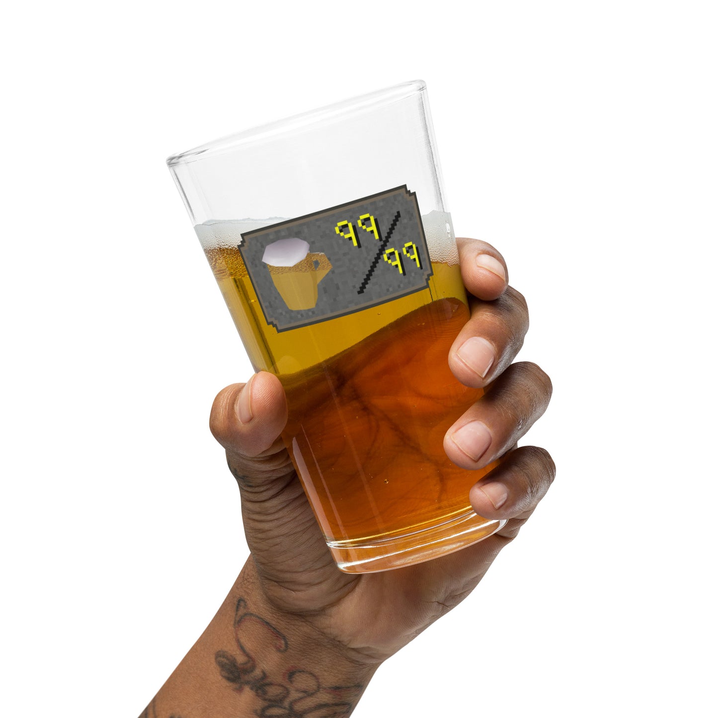 Transparent Beer Graphic Level 99 Beverage | Shaker Pint Glass | Beer Glass | Universal Pint Glass | Old School RuneScape Inspired