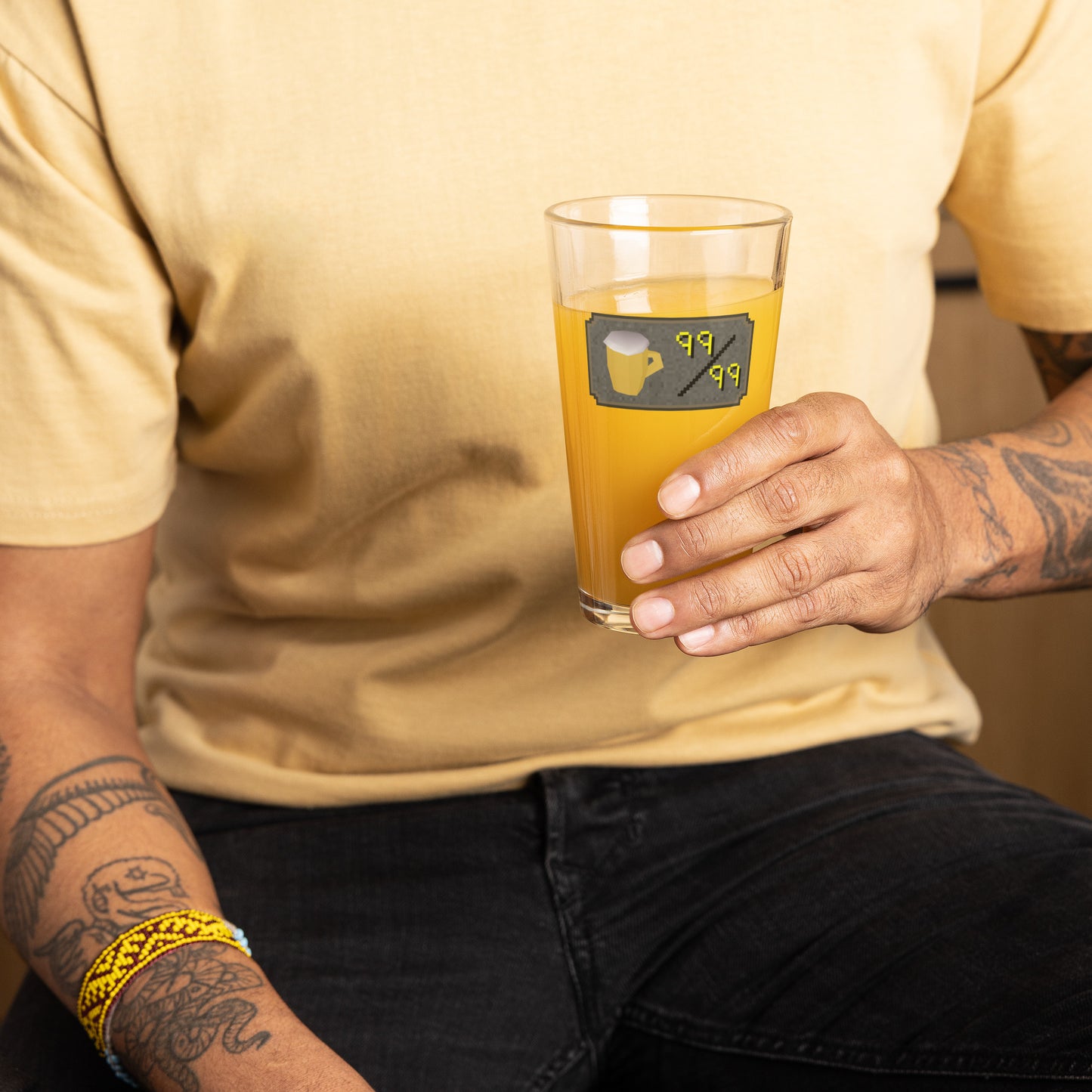 Transparent Beer Graphic Level 99 Beverage | Shaker Pint Glass | Beer Glass | Universal Pint Glass | Old School RuneScape Inspired