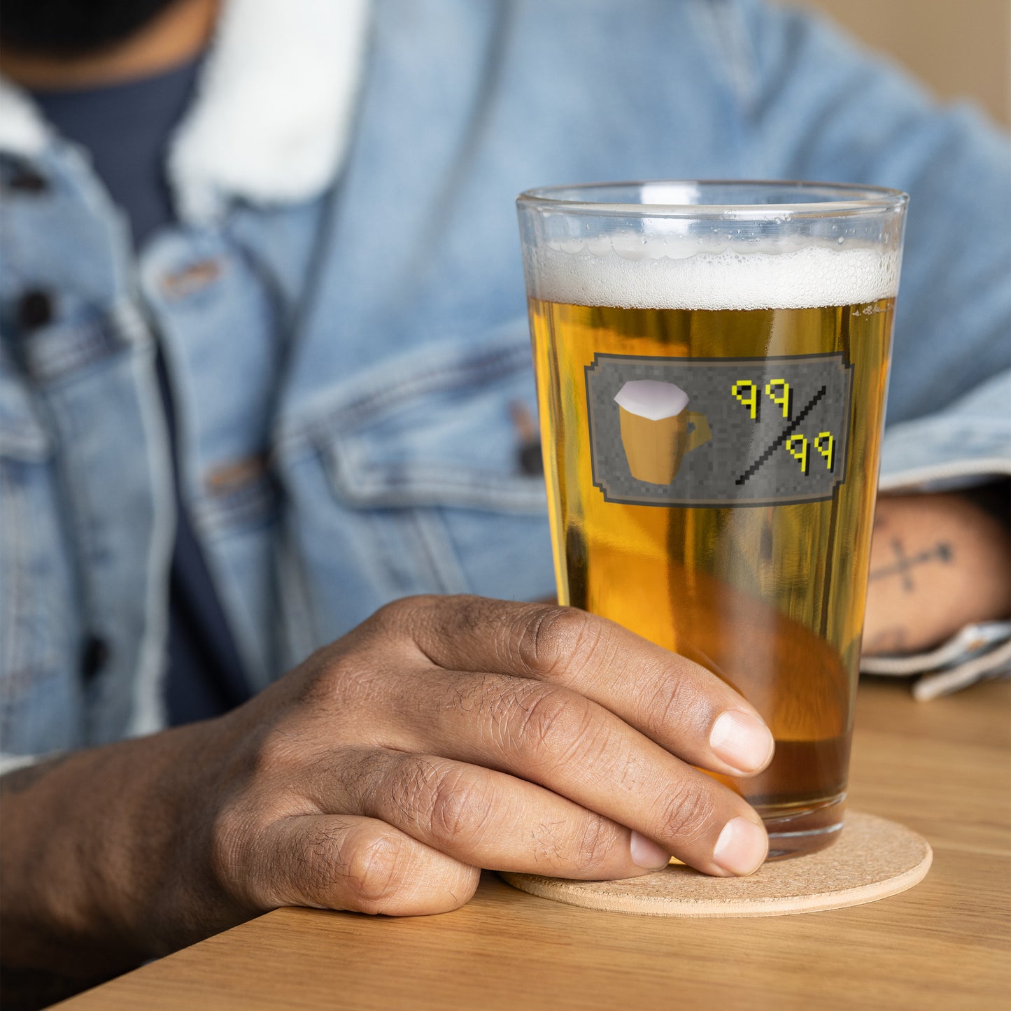 Transparent Beer Graphic Level 99 Beverage | Shaker Pint Glass | Beer Glass | Universal Pint Glass | Old School RuneScape Inspired