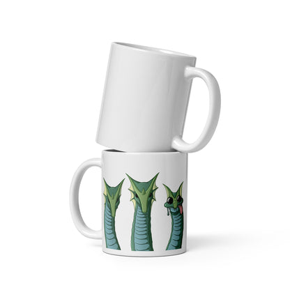 Hydra Mug Featuring Three Headed Dragon Meme | White Glossy Mug | Old School RuneScape Inspired